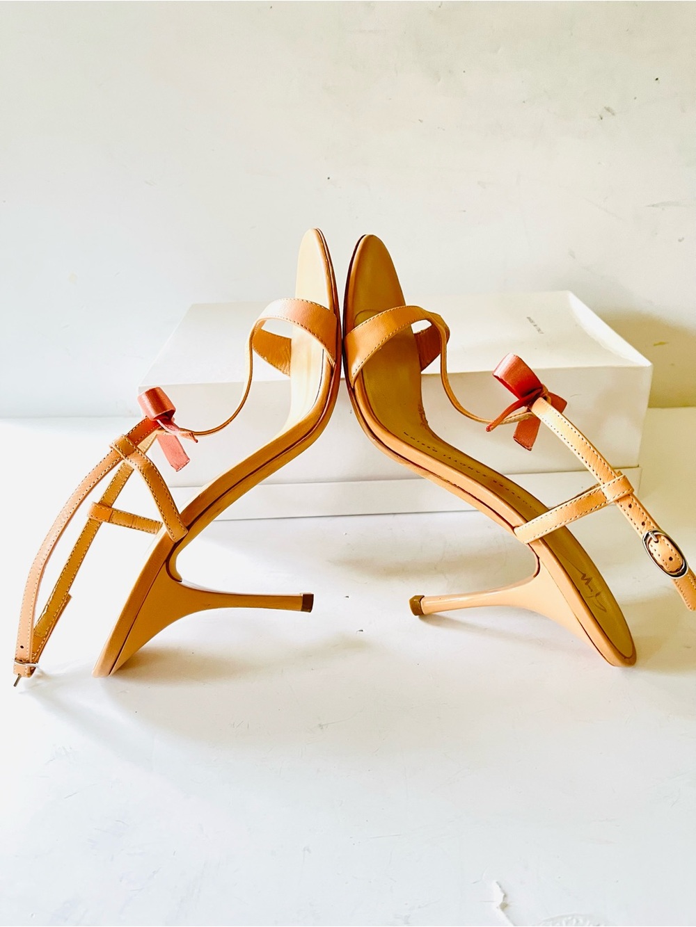 Giuseppe Zanotti peach nude strappy high heel sandals with bow 38 - Picture 7 of 10